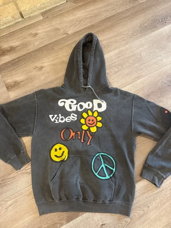PacSun Black 'Good Vibes Only' Graphic Hoodie with Colorful Prints - Picture 1 of 4